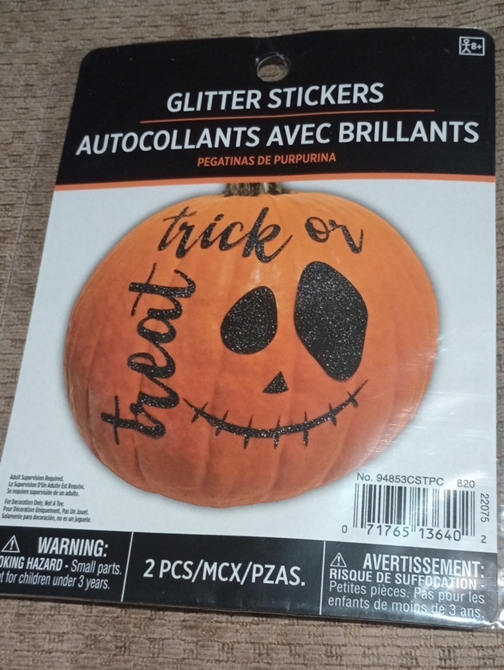 Glitter Pumpkin Face Stickers - Orange Halloween Decor